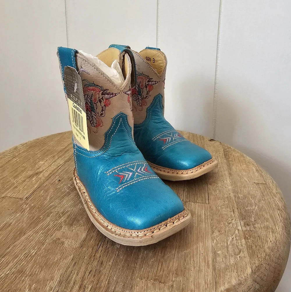 NEW Roper Cowbabies Unicorn Teal Cowboy Boots